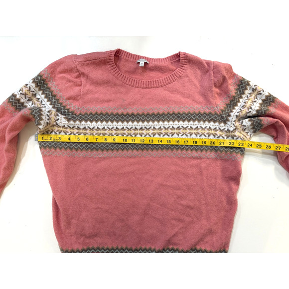 Talbots Sweater Womens 2X Pink Fair Isle Crewneck Pullover Knit Plus Size Nordic - Picture 5 of 6